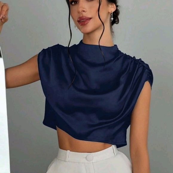 Women Mock Neck Ruched Blouse - Picture 1 of 4